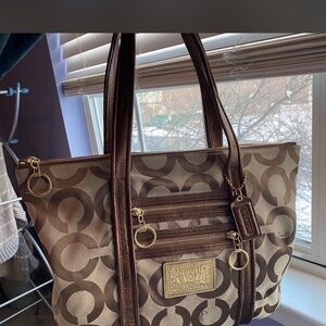 Coach Brown Poppy Signature Canvas Tote Bag